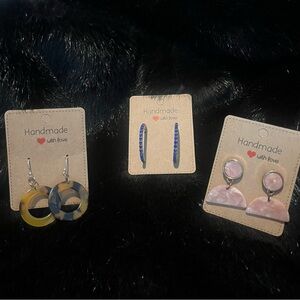 Handmade Earrings Set - Yellow/Blue, Blue, Pink/White